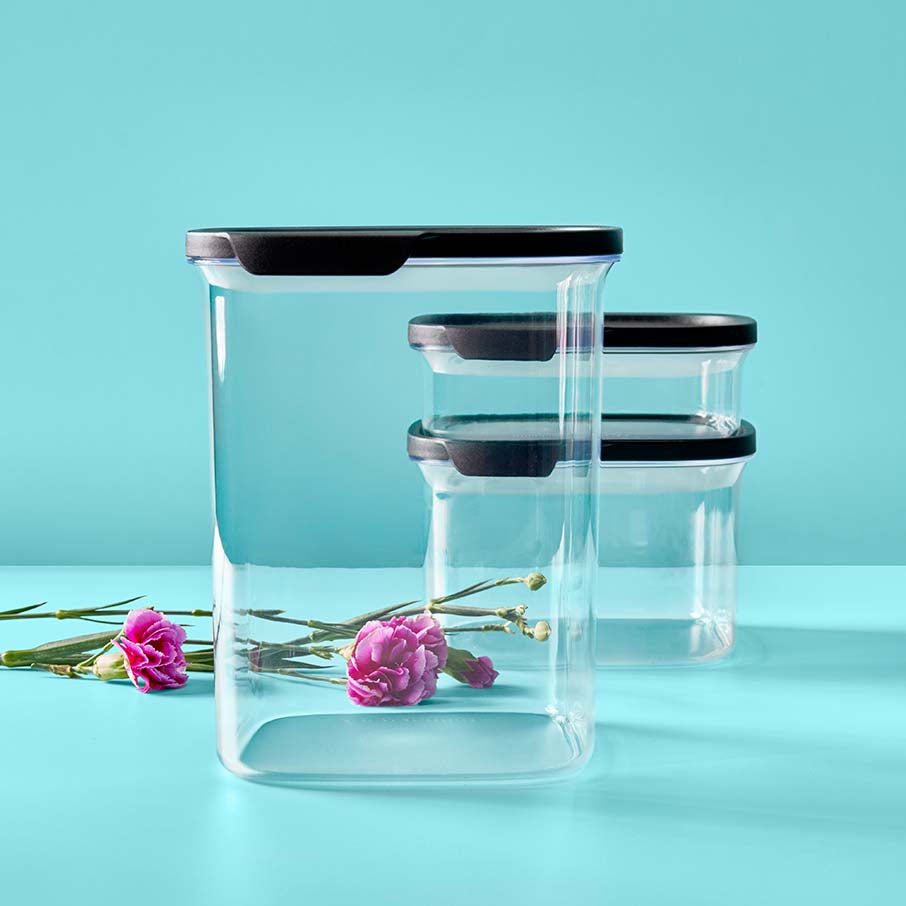tupperware ultra clear square juego de 5 piezas cosmos sellos