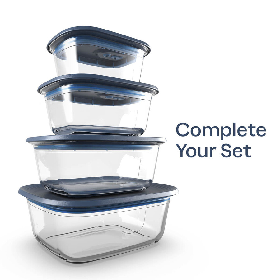 recipiente de vidrio tupperware voila para almacenar alimentos rectangular mini gris oscuro y azul tapa