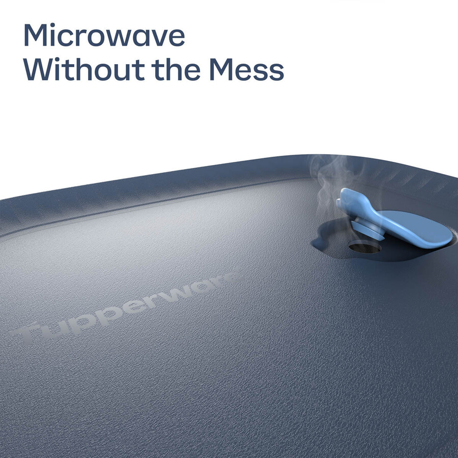 recipiente de vidrio tupperware voila para almacenar alimentos rectangular pequeño gris oscuro y azul tapa