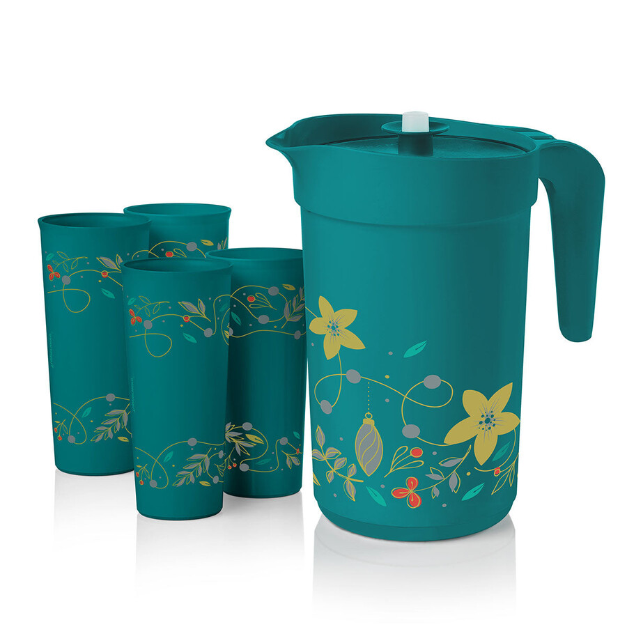 juego de jarra y vaso tupperware holiday holly artículos para beber festivos